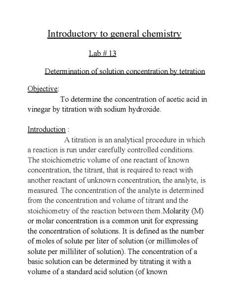 Lab 13 Lab Report 13 Introductory To General Chemistry Lab 13