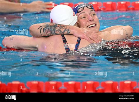 Doha Qatar Th Feb Sarah Sjoestroem Of Sweden R Celebrates