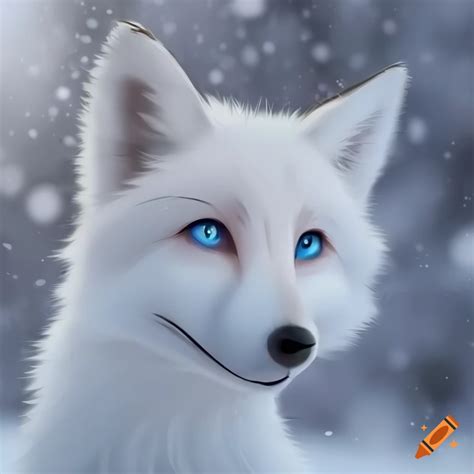 Cute White Anime Fox With Blue Eyes In Snowy Background On Craiyon