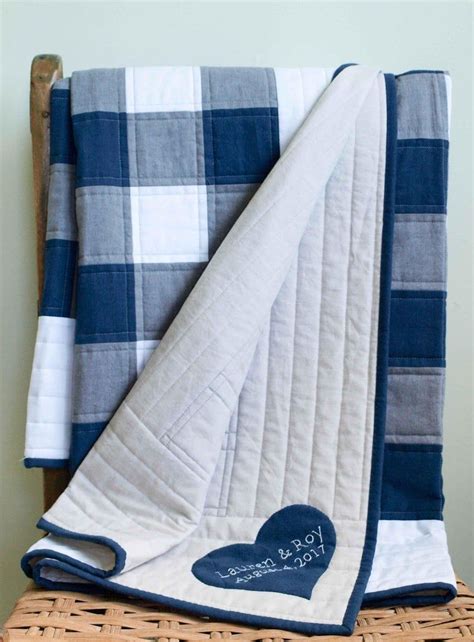 Buffalo Check Plaid Organic Quilt Navy Gray White Rustic Etsy