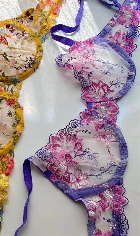 Purple And Pink Floral Lace Lingerie Set Bra And Thong Etsy
