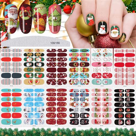 12 Sheets Christmas Nail Polish Stickers EBANKU Adhesive Full Nail