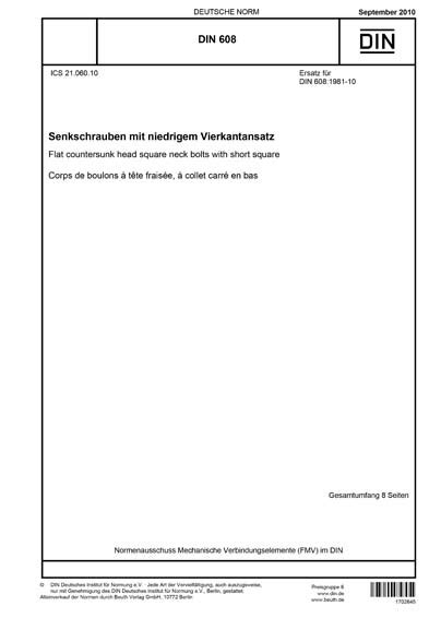 DIN 608:2010 DE - Senkschrauben mit niedrigem Vierkantansatz (Foreign ...