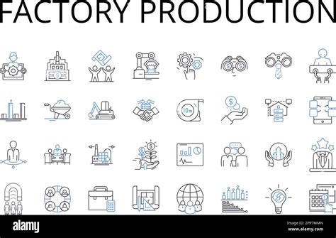 Factory Production Line Icons Collection Industrial Manufacturing Mass Production Line