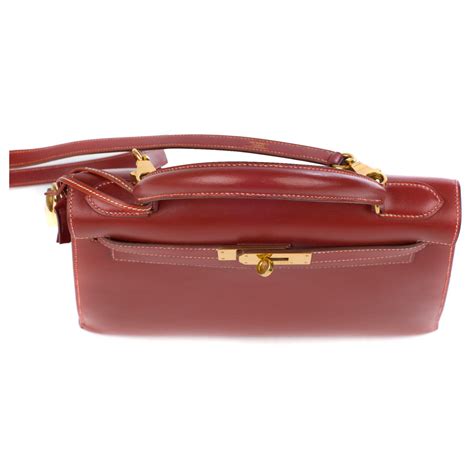 Superbe Herm S Kelly Sellier Bandouli Re En Cuir Box Rouge Brique