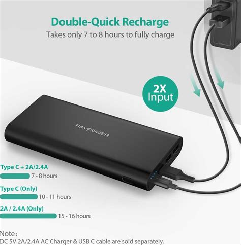 RAVPower Ace Series 26800mAh Portable Charger With Dual Input Black