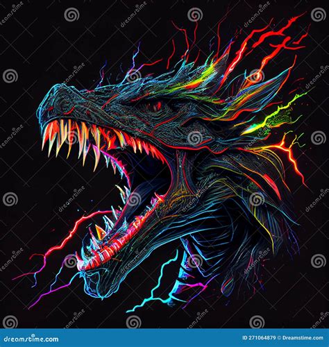 Dragon Head In Lightning Storm Ai Generative Stock Illustration