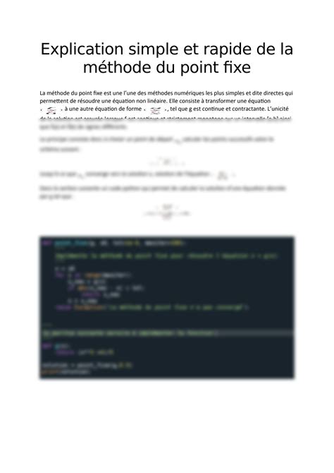 Solution Explication Simple Et Rapide De La M Thode Du Point Fixe