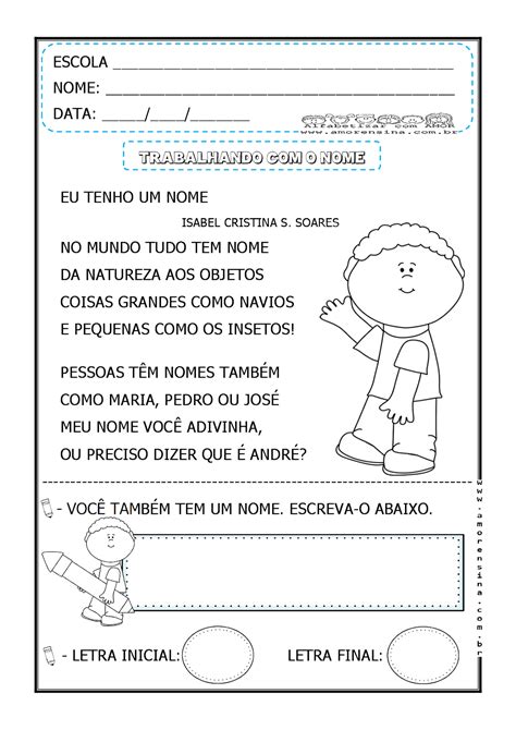 poeminha trabalhando nome próprio interpretação e atividades de