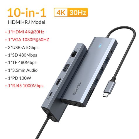 Idsonix Usb Type C In Hub Usb C To K Hdmi Vga Card Reader Audio