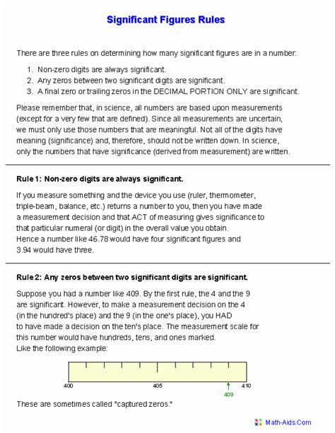 Calculations Using Significant Figures Worksheets