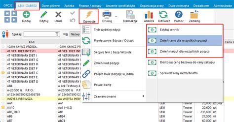 Zbiorcza zmiana cen zmiana sposobu numeracji dokumentów Klinika XP