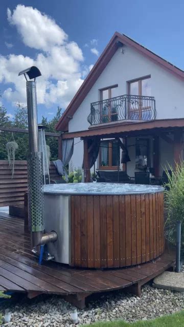 HOT TUB THERMOHOLZ Outdoor Whirlpool Finntherm Holz BadeFass mit Holzofen Ø m