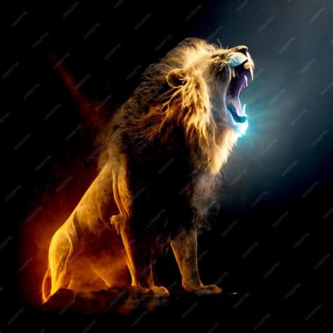 An angry roaring lion in dust and glowing background | Premium AI ...