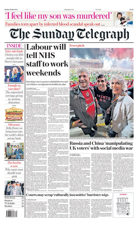 Sunday Telegraph Front Page 19th Of May 2024 Tomorrow S Papers Today