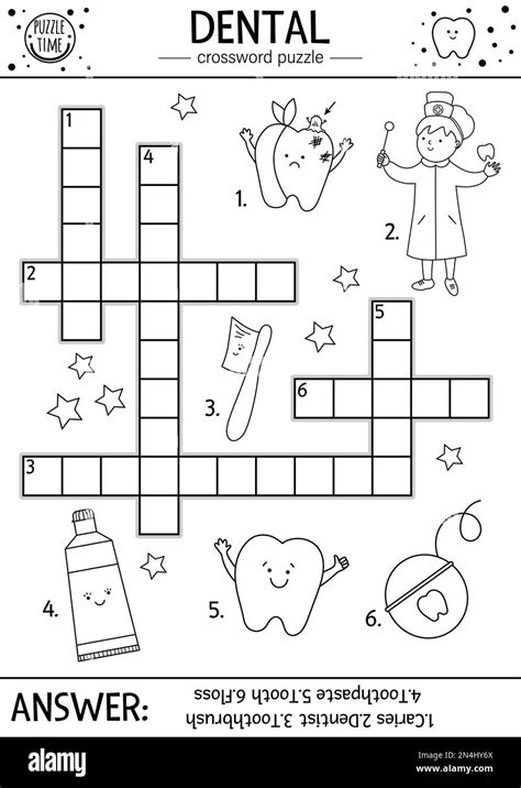 Vector Black And White Dental Care Crossword Puzzle Mouth Hygiene Outline Quiz Or Coloring Page