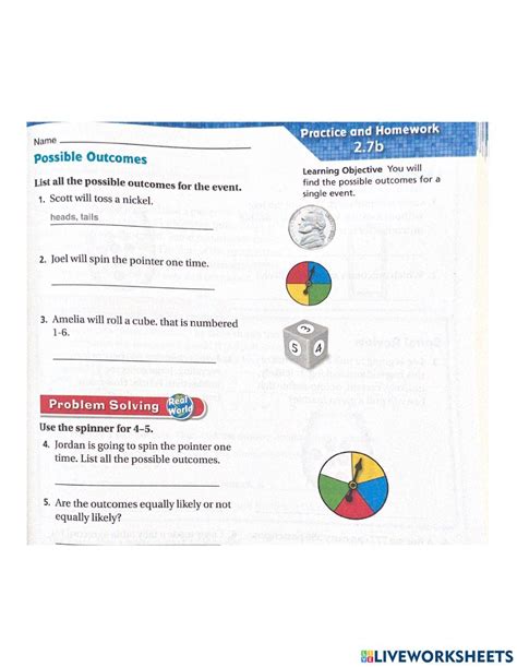 Possible Outcomes Worksheet Online Exercise For Live Worksheets