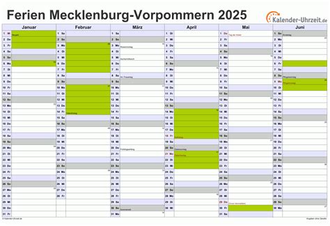 Ferien Meck.-Pomm. 2025 - Ferienkalender zum Ausdrucken