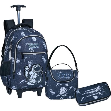 Kit Mochila Menino Infantil Escolar Tema Foguete Astronauta MIM6311