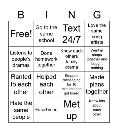 Friends bingo Card