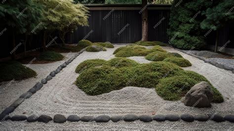 Premium AI Image | A Photo of Minimalist Zen Garden with Moss and Gravel