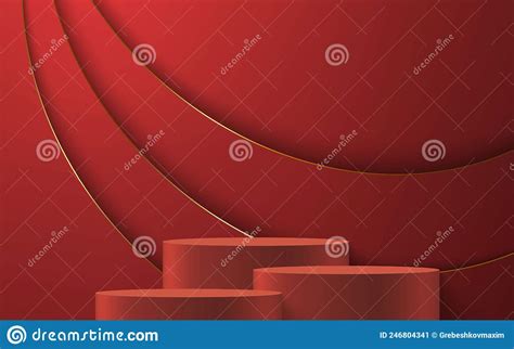 3d Realistic Podium Or Pedestal On Red Luxury Background Stock Vector