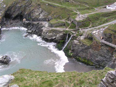 Beach And Waterfall Seen From Tintagel Castle By Hilary Hoad At