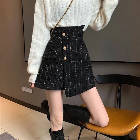 Plaid Skirt High Waist Winter Winter Plaid Skirts Women Winter