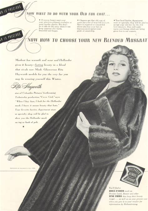 Rita Hayworth For Hollander Muskrat Coats Ad 1943