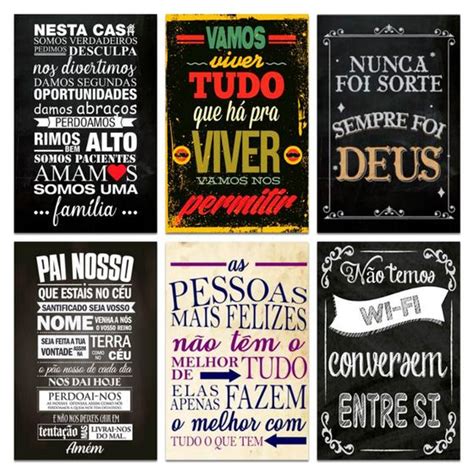 Kit 6 Placas Decorativas Frases Motivacionais 20x13 Cm Mdf Art Print Placa Decorativa