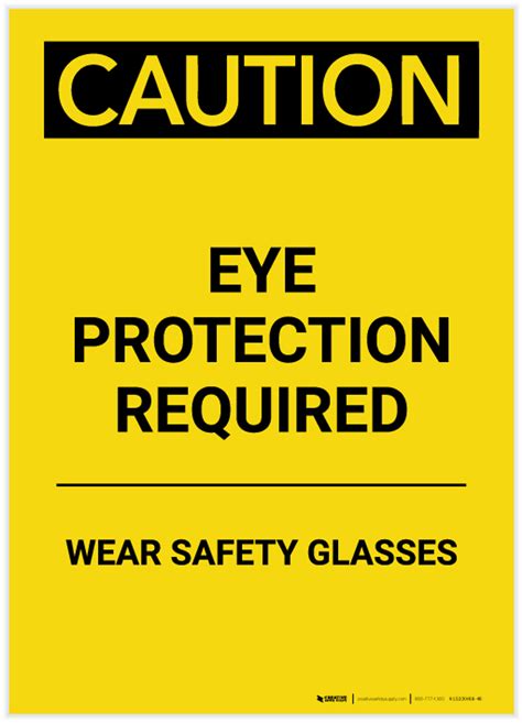 Caution Ppe Eye Protection Required Wear Safety Glasses Portrait Label