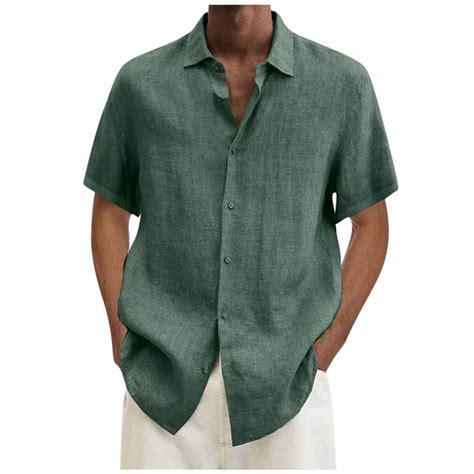 Linen Shirts for Men, Men's Cotton Linen Casual Button Down Shirt Short ...