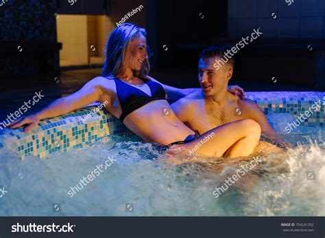 Romantic Couple Relaxing Hot Tub Man Stock Photo Edit Now 704241352