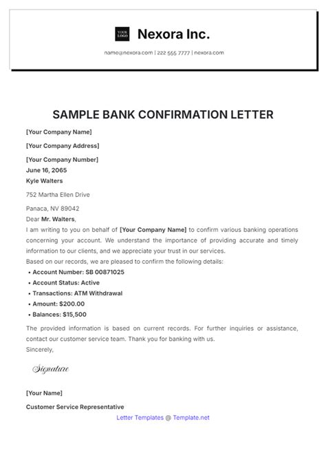 Free Sample Bank Confirmation Letter Template Edit Online And Download