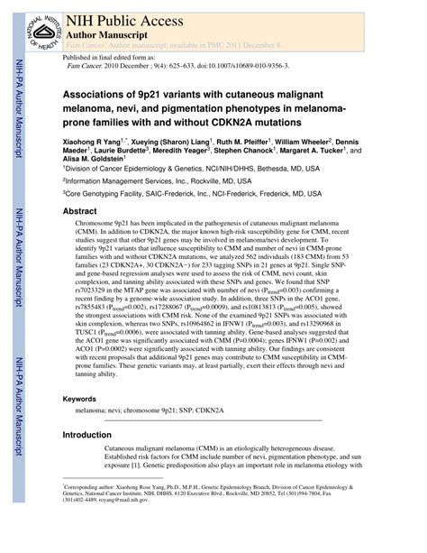 Pdf Associations Of P Variants With Cutaneous Malignant Melanoma