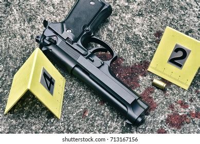 Crime Scene Investigation Pistol Bullet Shell Stock Photo