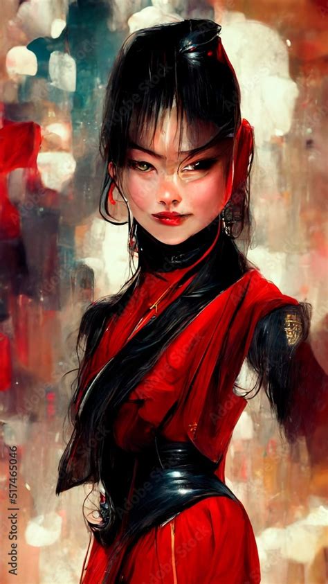 Dangerously Mysterious Asian Girl In Red And Black Clothing A Woman