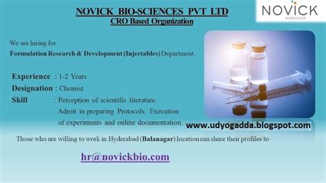 UDYOG ADDA Novick Bio Sciences Pvt Ltd Immediate Openings For