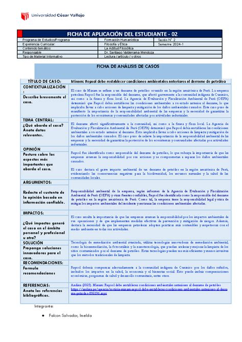 Ficha DE Aplicación 02 rev FICHA DE APLICACIÓN DEL ESTUDIANTE 02