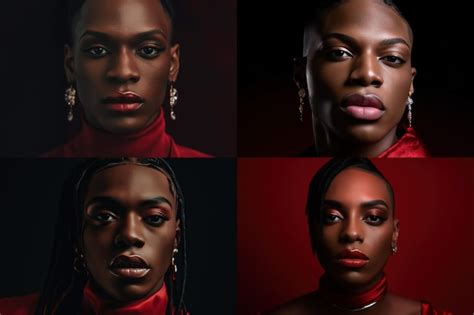 Premium Ai Image Face Of Gay Black Man And Makeup Transgender Man Wearing Red Lipstick And
