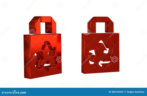 Red Paper Shopping Bag With Recycle Icon Isolated On Transparent