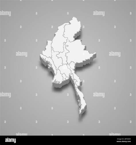 D Map Of Myanmar With Borders Of Regions Stock Vector Image Art Alamy