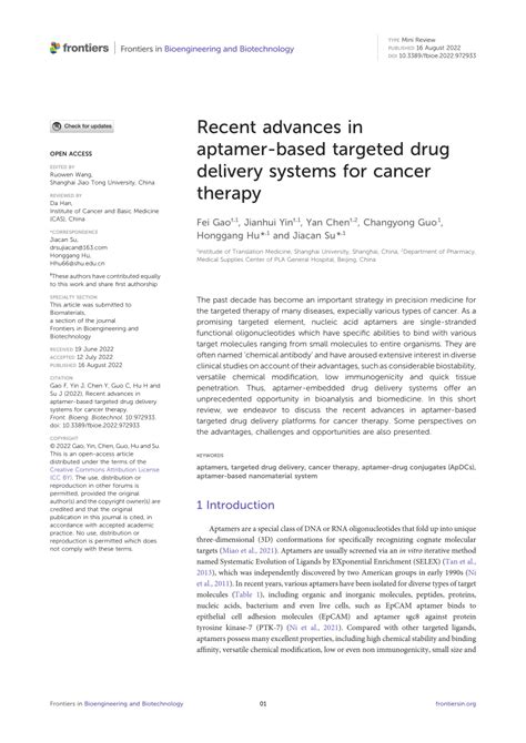 Pdf Recent Advances In Aptamer Based Targeted Drug Delivery Systems