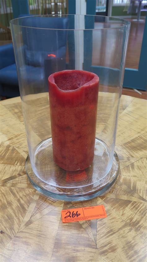 Large Glass Cylinder Candle Holder w/ Red Candle