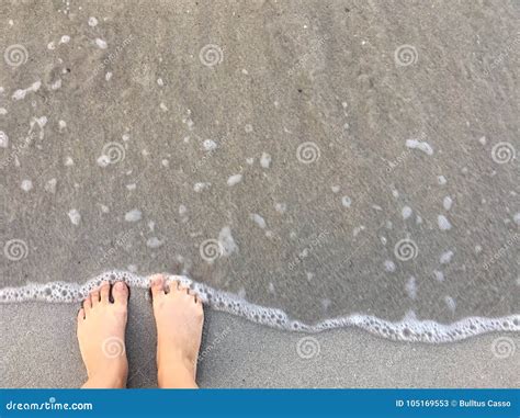 Waves And Naked Feet On A Sand Beach Stock Image Image Of Human Relaxation 105169553