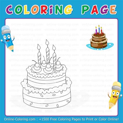 A birthday cake | Free Online Coloring Page