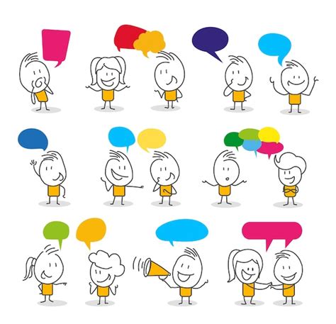 Premium Vector Stick Figures People With Speech Bubbles