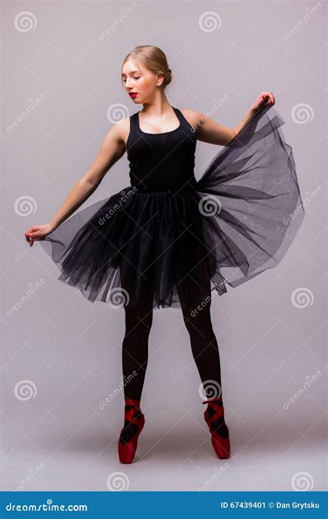 Young Blonde Ballerina Girl Dance and Posing in Black Tutu and Ballet ...