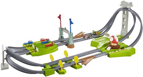 Hot Wheels Mario Kart Mario Circuit Track Set Motoriseret Bilbane Med To Biler GCP