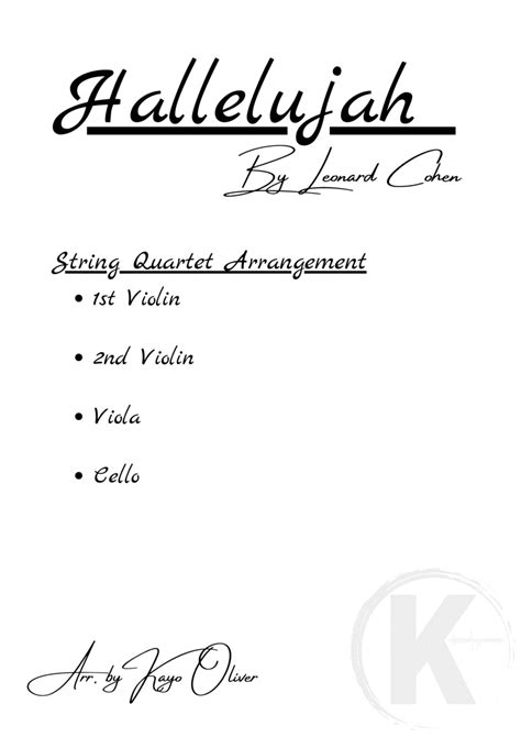 Hallelujah Arr Kayo Oliver By Lee Dewyze Sheet Music For String